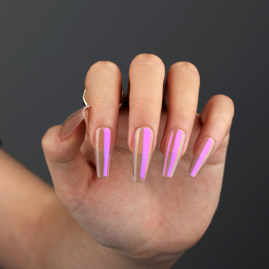 Dreamy Sunset Long Coffin Shape Pink Holographic Press On Nail Set