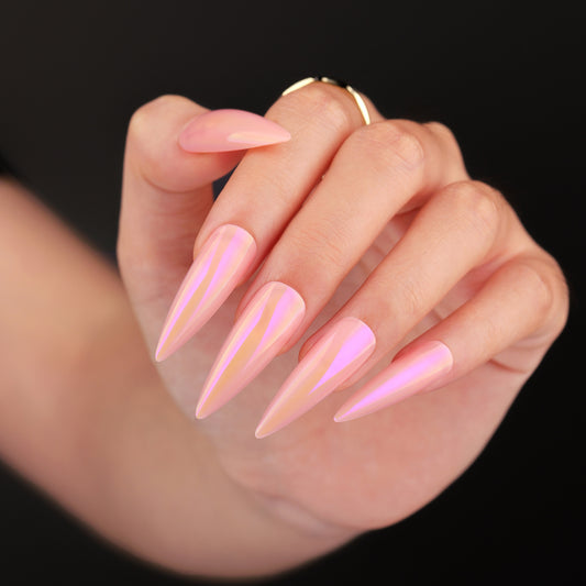 Glamorous Fairy Tale Long Stiletto Press On Nails Soft Pink with Luminous Shine