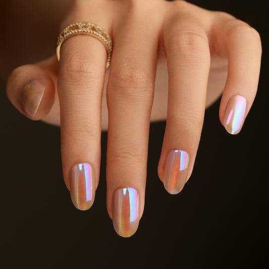 Celestial Dream Press On Nails Long Oval Shimmery Pastel with Iridescent Glow