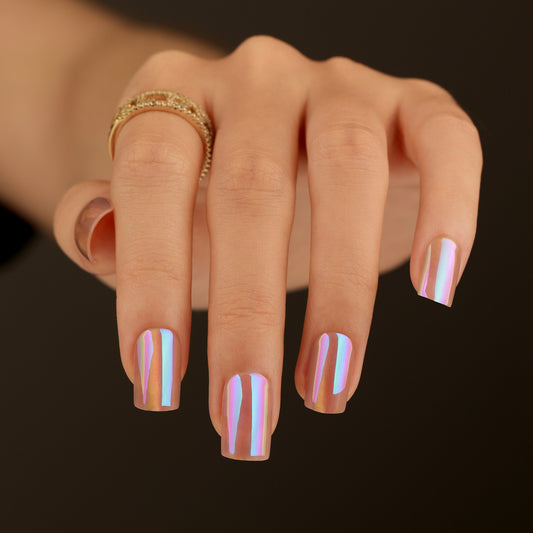 Dreamy Aurora Long Square Pastel Iridescent Press On Nail Set