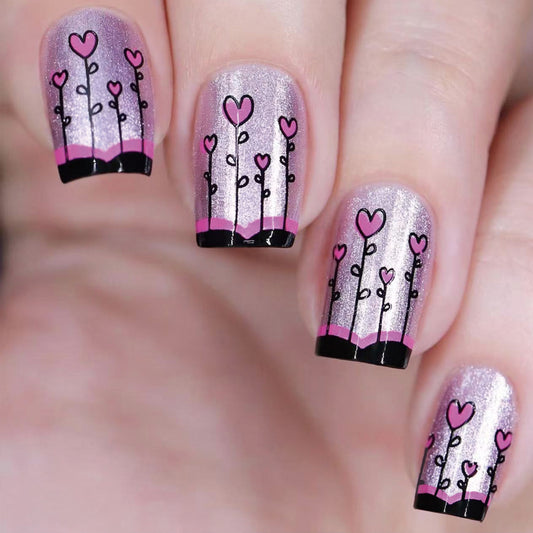 Love Blossoms Short Square Iridescent Pink Floral Design Press On Nail Set