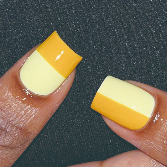 Summer Citrus Medium Square Two-Tone Yellow Ombre Press On Nail Set with Gloss Finish