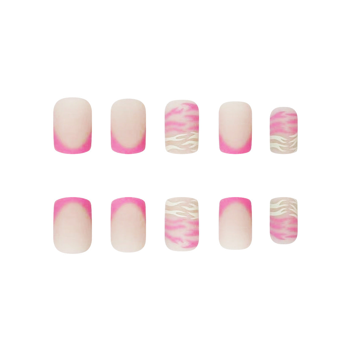 Tropical Escape Medium Length Square Pink and White Marble Swirl Press On Nail Set