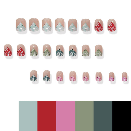 Festive Wonderland Medium Square Multicolored Press On Nail Set with Unique Geometric Patterns