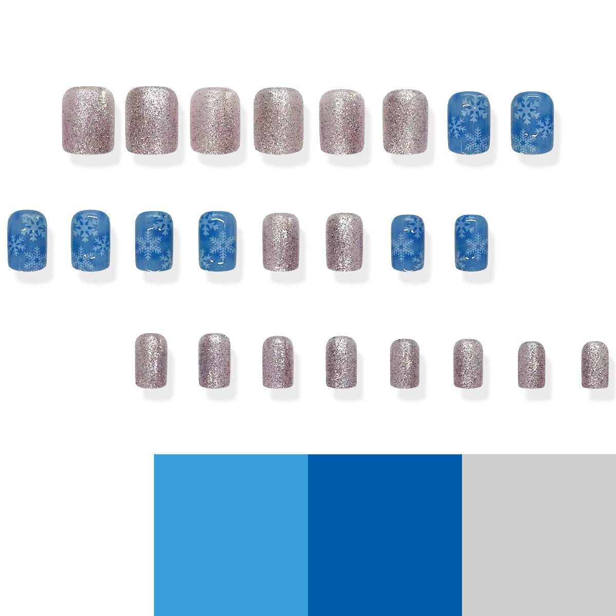 Frozen Winter Wonderland Long Square Glitter and Blue Snowflake Press On Nail Set