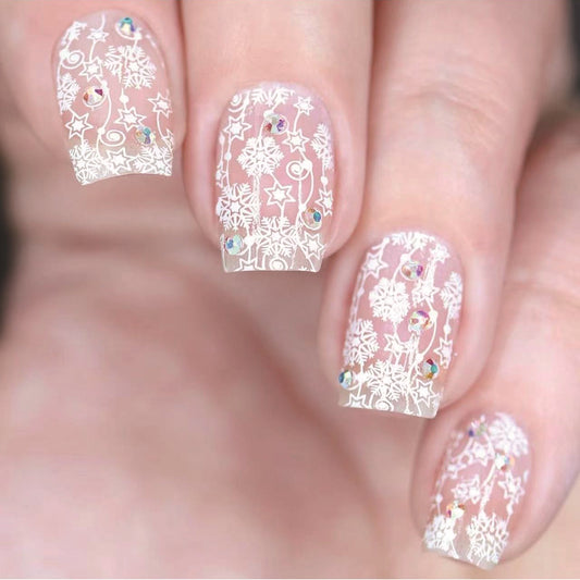 Winter Wonderland Medium Square Clear Press On Nail Set with Snowflake Design and Glitter Accents