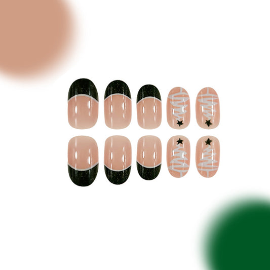 Sporty Chic Extra Short Oval Press On Nail Set in Blush Pink with Black Dip and Fun Sneaker Design