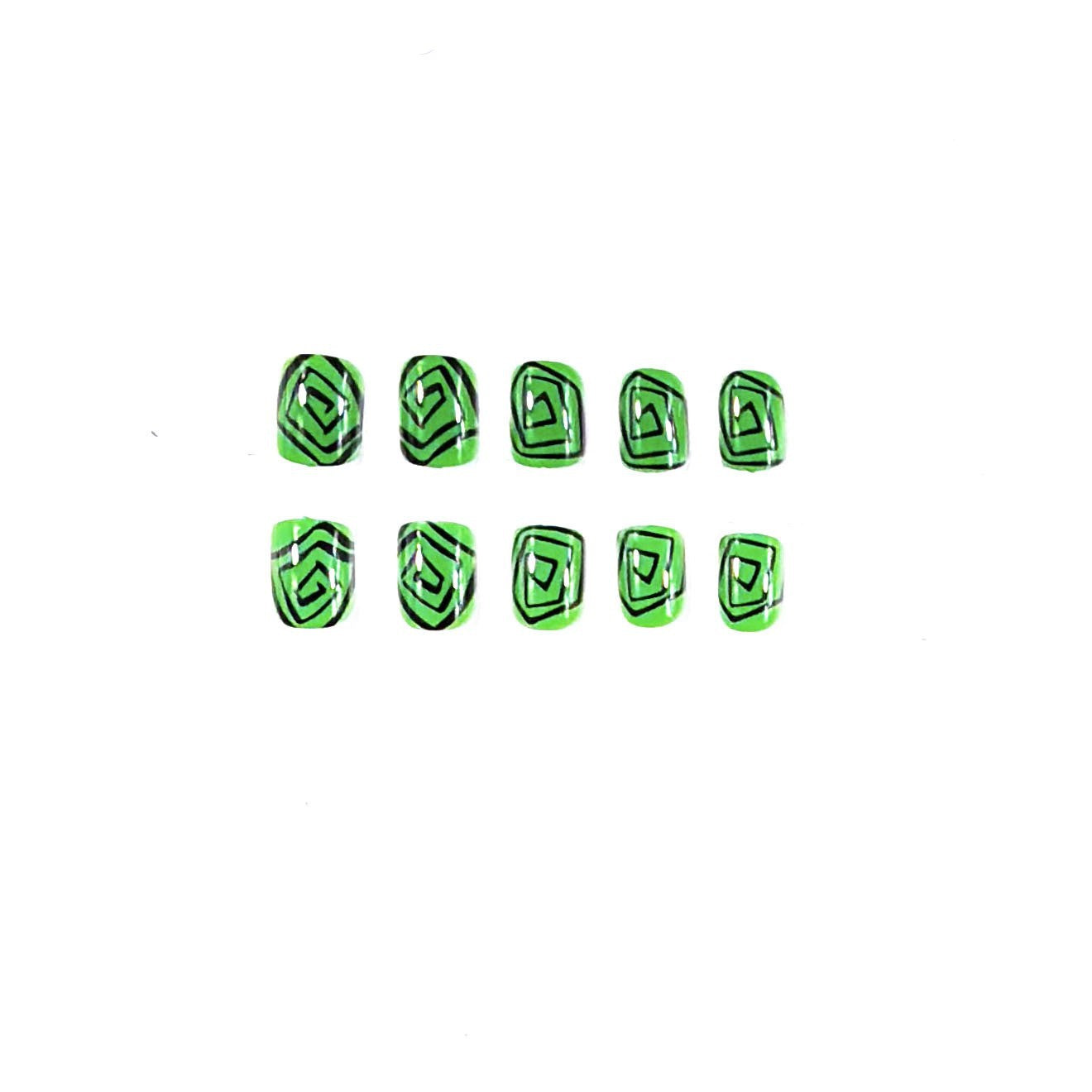 Tropical Jungle Vibes Extra Short Oval Green Patterned Press On Nail Set with Unique Swirl Design