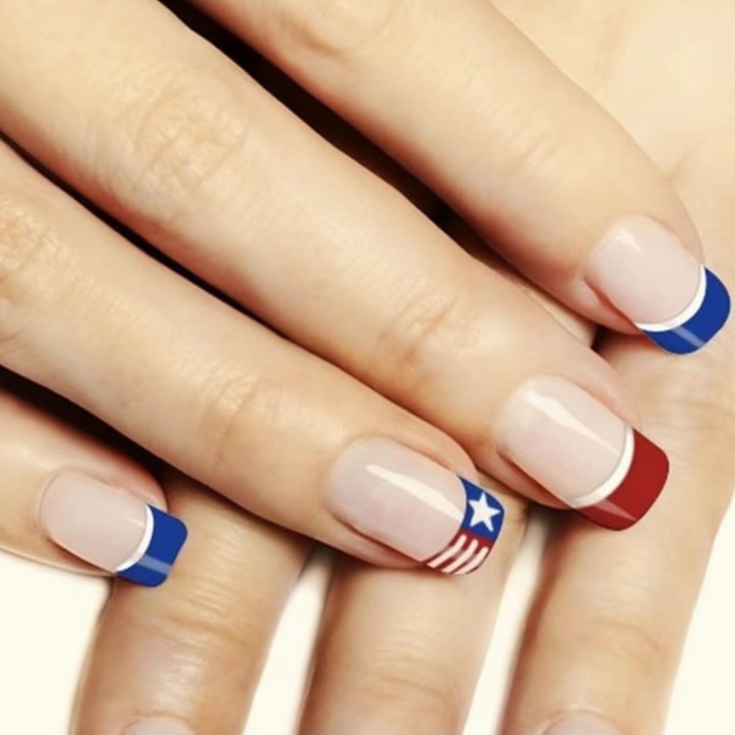 Patriotic Elegance 24 Medium Square Multicolor Press On Nail Set with Star and Stripe Design