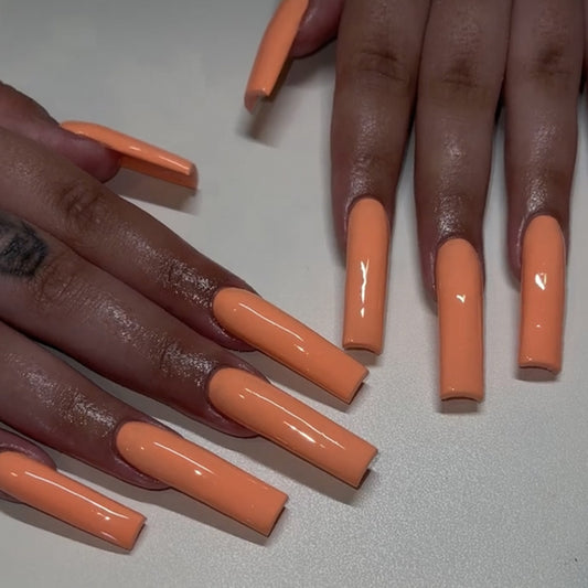 Summer Sunset Long Square Orange Press On Nail Set with Glossy Finish