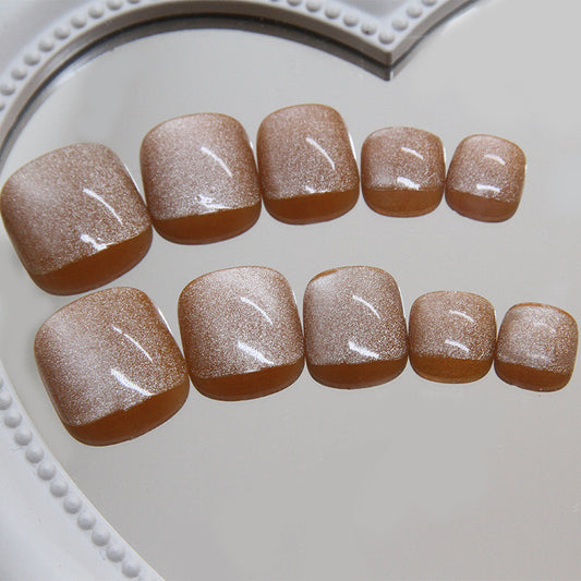 Glamorous Earthy Brown Square Press On Toenails Set Short Sparkling Finish for Effortless Style