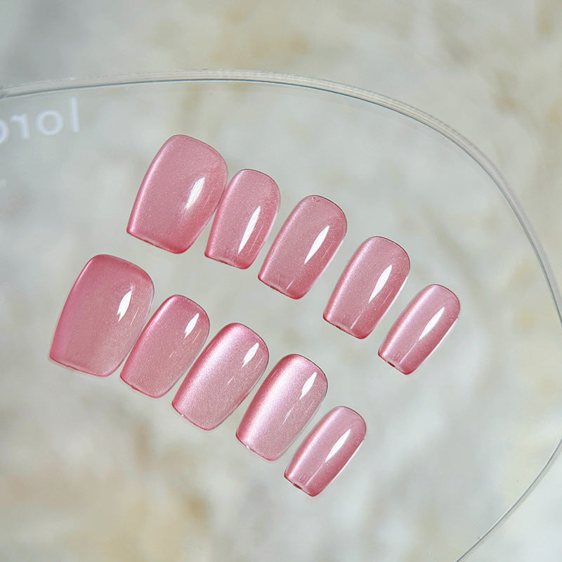 Dreamy Rose Garden Press On Nail Set Long Square Pink Shimmer Finish Perfect for Elegant Looks