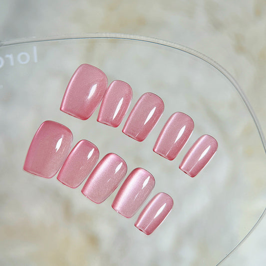 Dreamy Rose Garden Press On Nail Set Long Square Pink Shimmer Finish Perfect for Elegant Looks