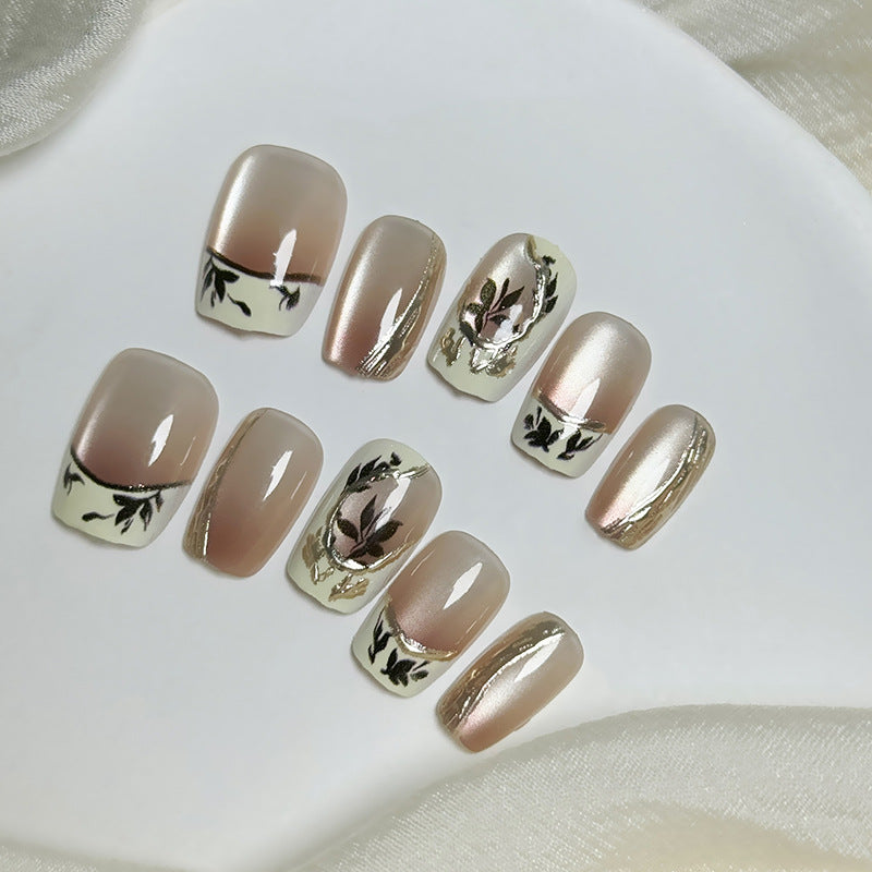 Elegant Beauty Blossom Press On Nail Set Long Square Blush Pink with Floral Accents