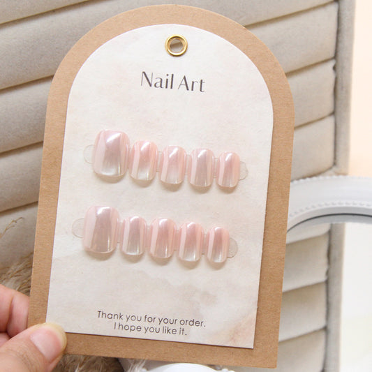 Chic Rose Quartz Elegant Medium Oval Press On Nail Set with Iridescent Finish