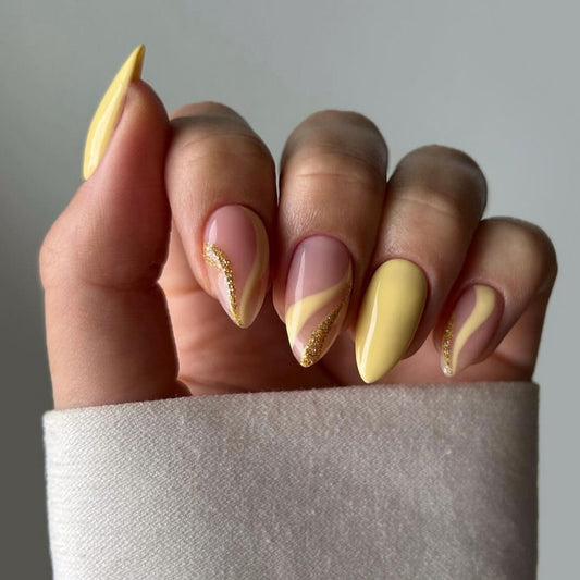 Sunny Delight Long Stiletto Yellow Ombre Press On Nail Set with Gold Glitter Accents