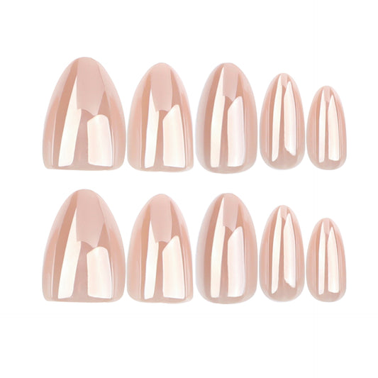 Tropical Bliss Medium Length Almond-Shaped Beige Press On Nail Set with Shimmering Finish