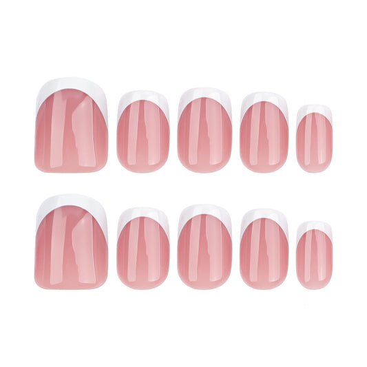 Chic Glamour Medium Squoval Blush Pink Press On Nails with French Tip Design