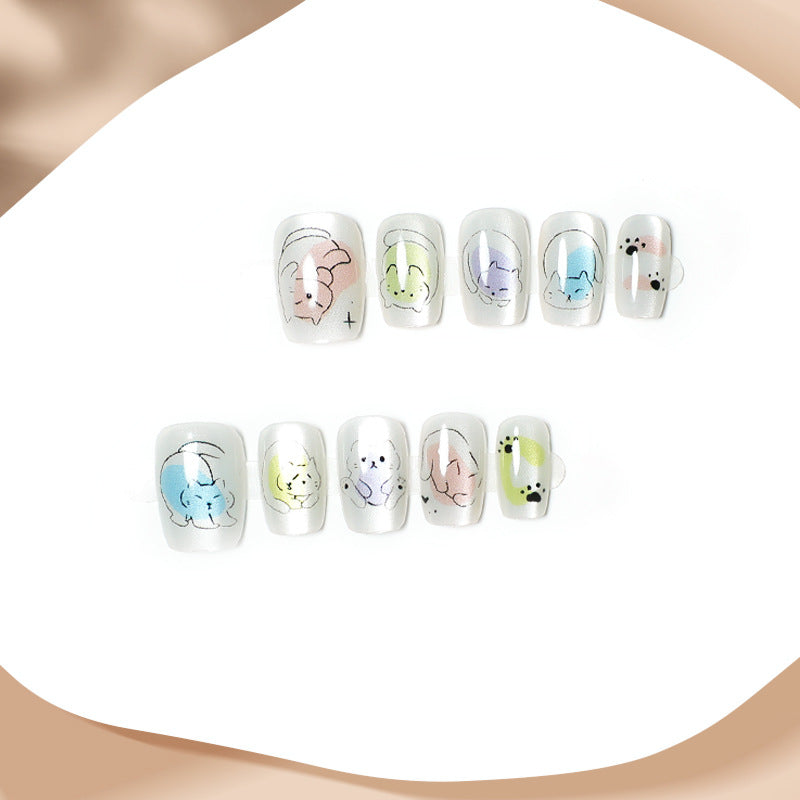 Whimsical Animal Kingdom Medium Square Press On Nail Set in Pastel Shades with Cute Animal Illustrations