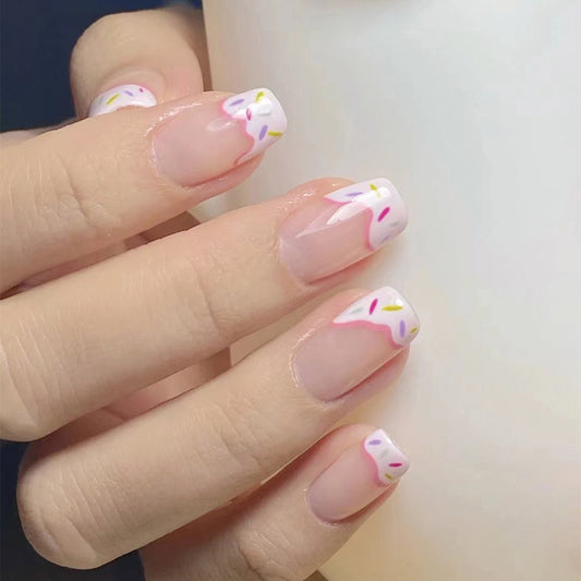 Summer Blossom Medium Coffin Shape Pink Press On Nails with Floral Accents