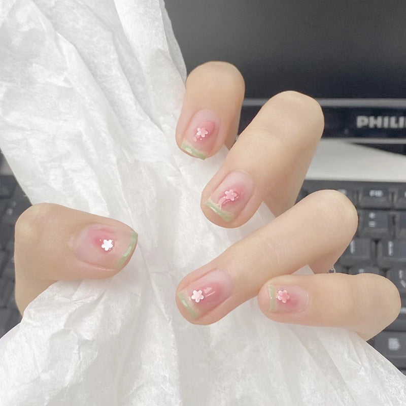 Spring Blossom Collection Short Square Pink Press On Nails with Delicate Floral Accents