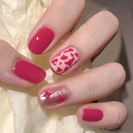 Valentine's Day Romance Collection Medium-Length Oval Pink Press-On Nails with Heart Accents and Glitter Feature