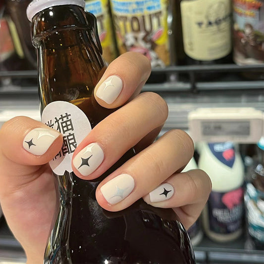 Starry Elegance Short Length Square White Press on Nails with Delicate Star Accents