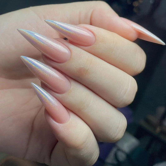 Glamorous Fantasy Long Stiletto Press On Nail Set Pink Ombre with Iridescent Shine