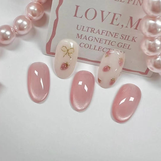 Enchanted Garden Medium Oval Pink Press On Nail Set with Floral Accents