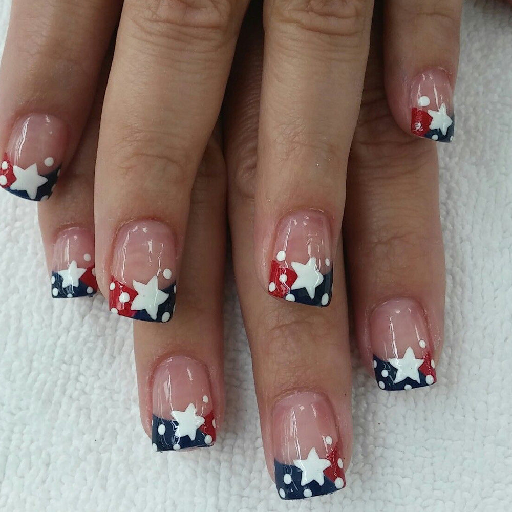 Patriotic Elegance Medium Length Square Red White and Blue Star-Spangled Press On Nail Set