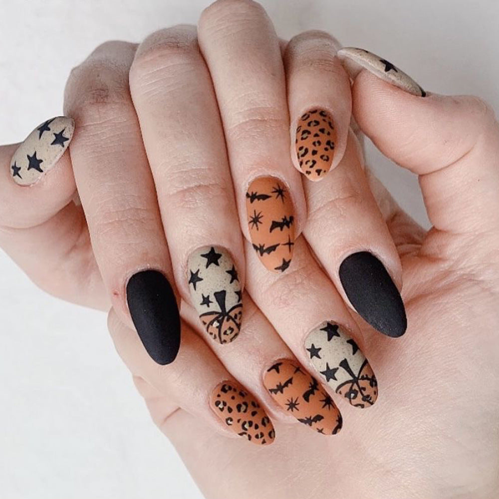 Stargazer Safari Long Almond Multicolor Press On Nails with Celestial and Animal Print Accents