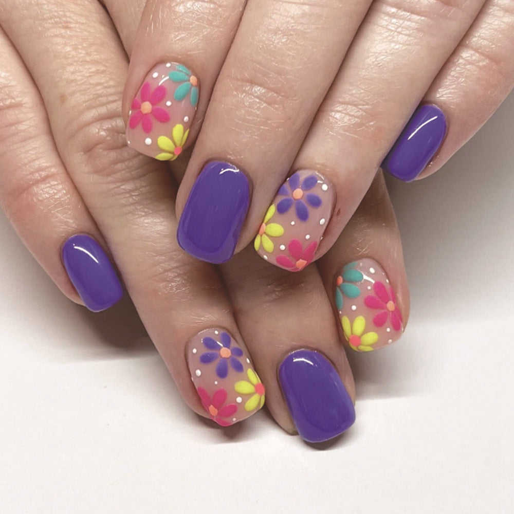 Garden Party Vibrant Medium Square Purple Floral Press-On Nail Set