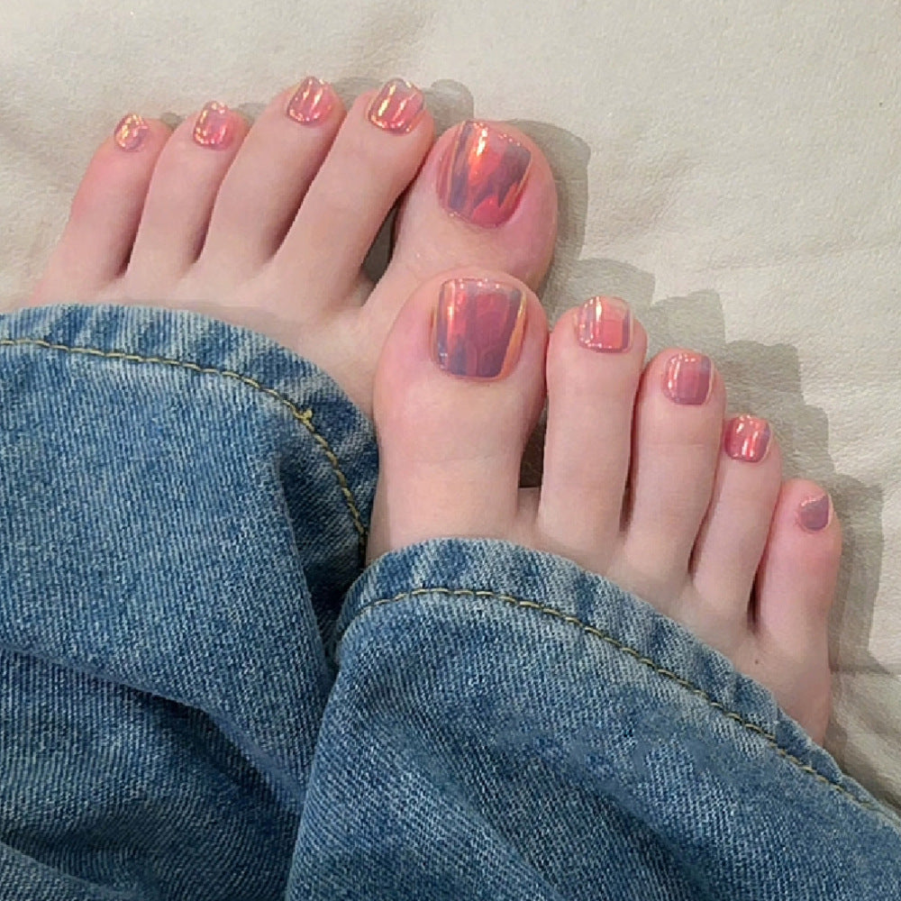 Sunset Shimmer Short-Length Square Peach Press On Toenail Set with Reflective Mirror Finish