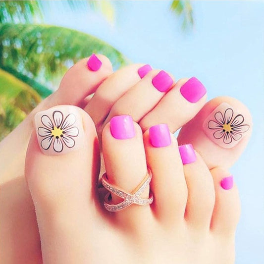 Tropical Paradise Square Short Pink Press On Nail Set with Floral Design for Effortless Glamour