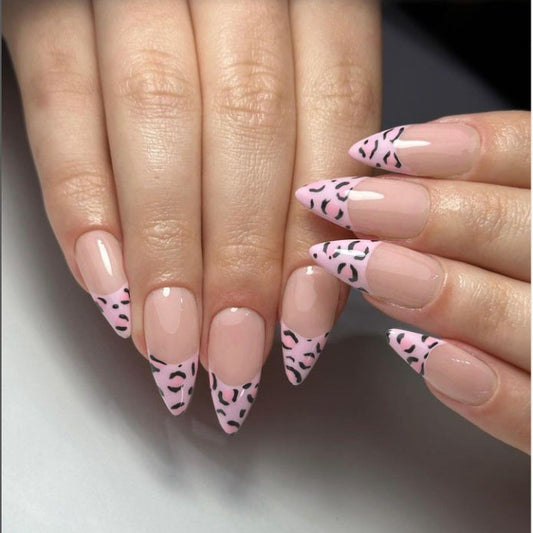 Wild Safari Pink Stiletto Press On Nail Set Long Pointed Colorful Leopard Print Tips