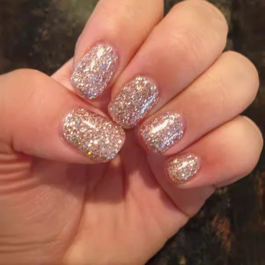 Starry Glamour Medium Length Oval Pink Glitter Press On Nail Set with Holographic Sparkles