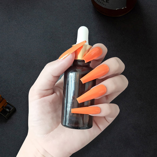 Sunset Dreams Long Coffin Press On Nails in Vibrant Orange with Glossy Finish for Trendy Nail Art Enthusiasts