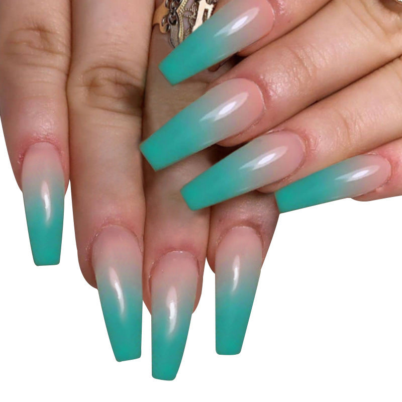 Tropical Paradise Long Coffin Ombre Mint Green Press On Nail Set with Glossy Finish