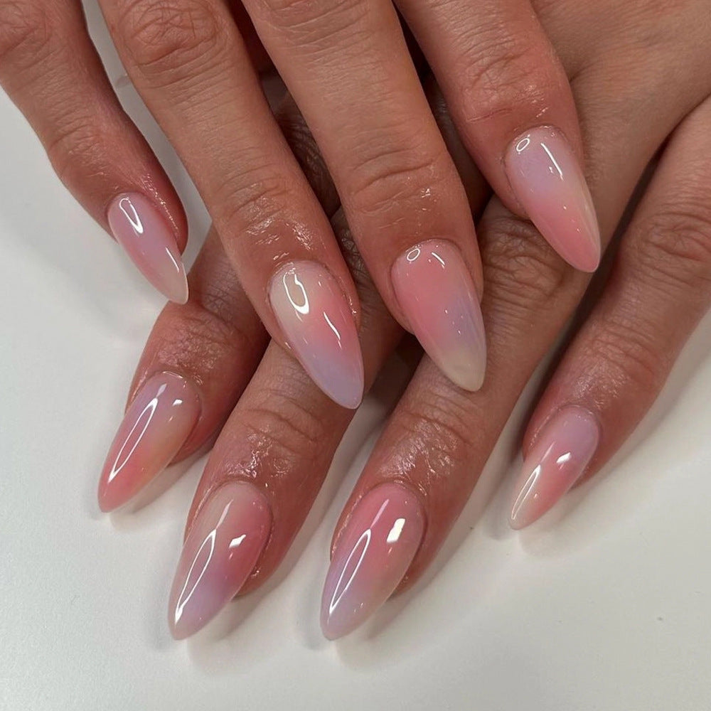 Soft Pastel Dream Long Almond Shape Ombre Pink Press On Nail Set with Glossy Finish