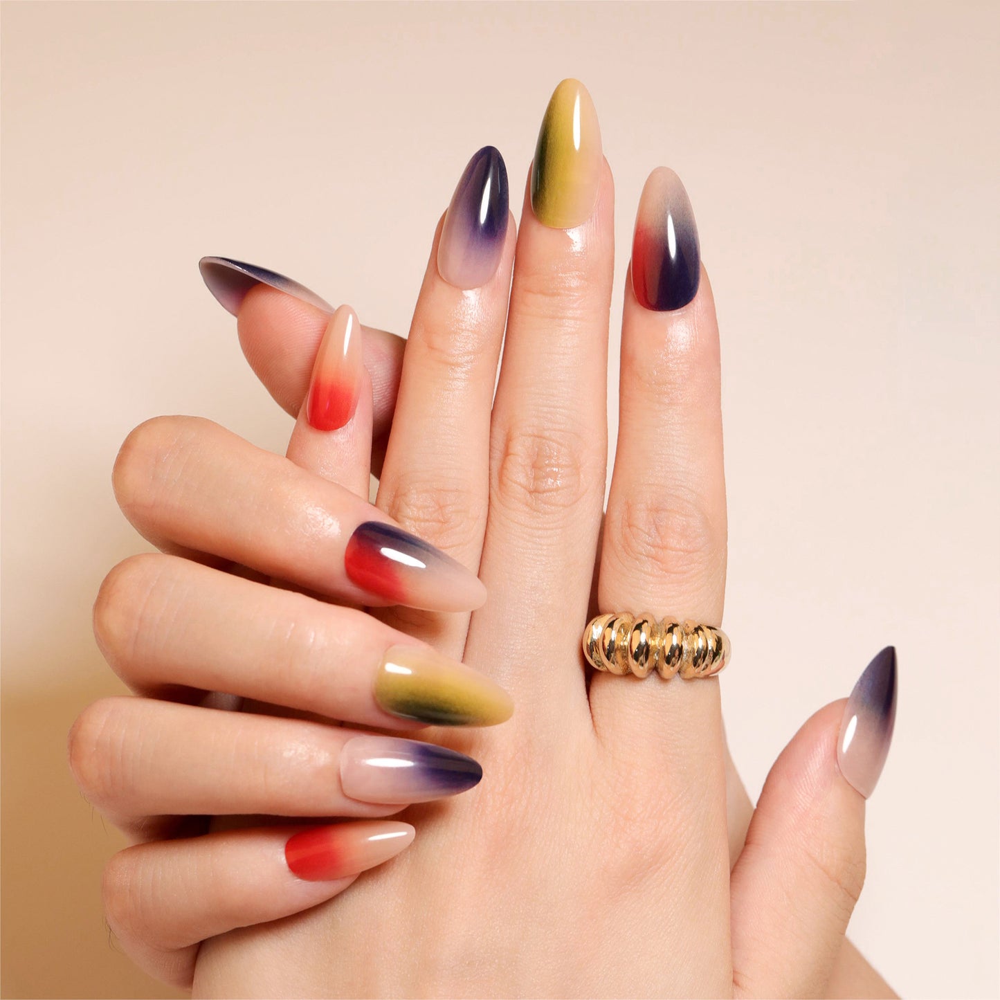 Mystical Ombre Press On Nail Set Long Almond Shape Multicolor With Gradient Finish