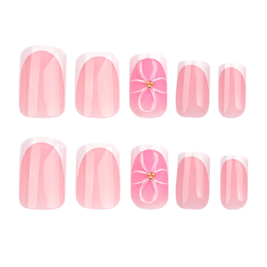 Blossom Dreams Short Square Pink Press-On Nail Set with Elegant Floral Designs