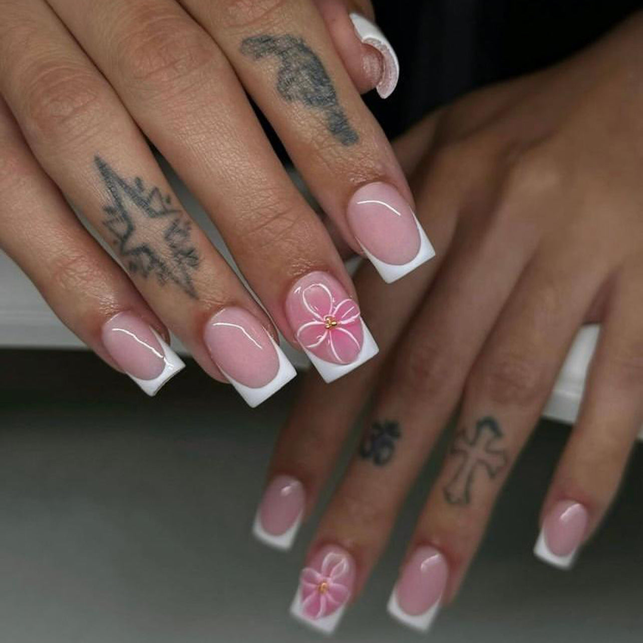 Blossom Dream Press On Nails Medium Square Pink with Floral Accents