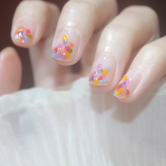 Polka Dot Bikini Princess Short Square Beige Vacation Press On Nails