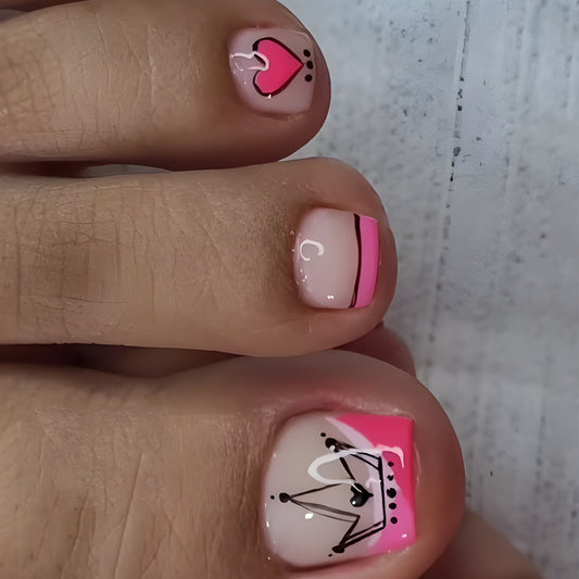 Tropical Getaway Short Square Pink Press-On Nail Set with Accent Flamingo Design