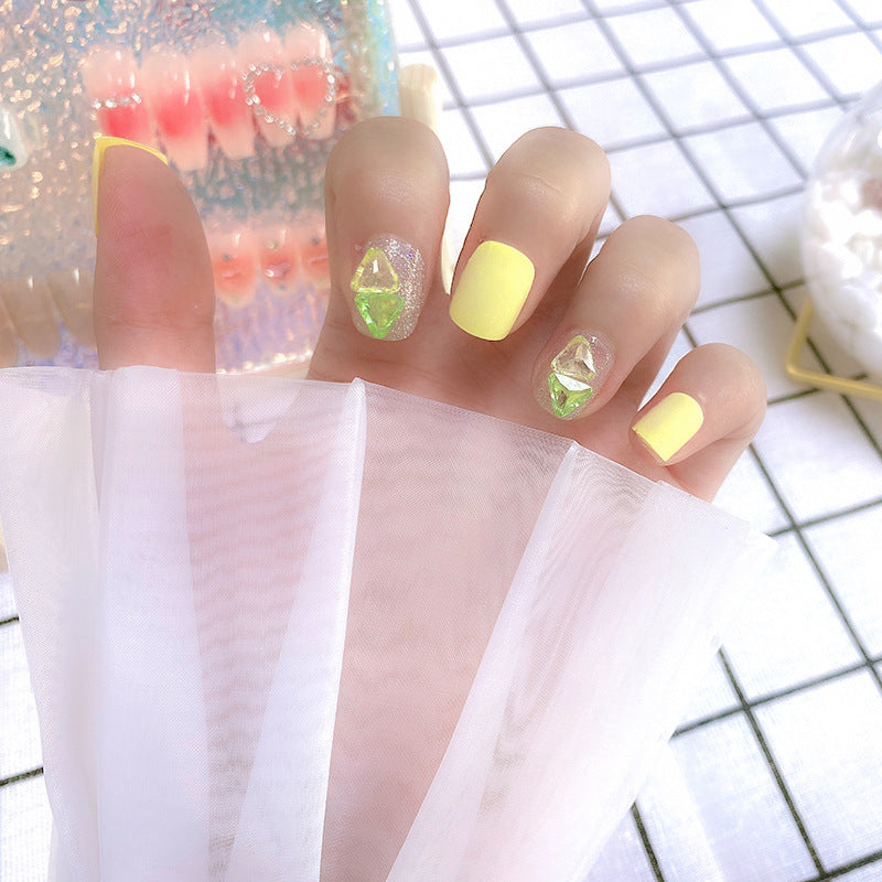 Sunshine Splash Medium Square Neon Yellow Press On Nail Set with Gem Accents