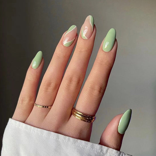 Deep Breath Short Square Green Summer Press On Nails