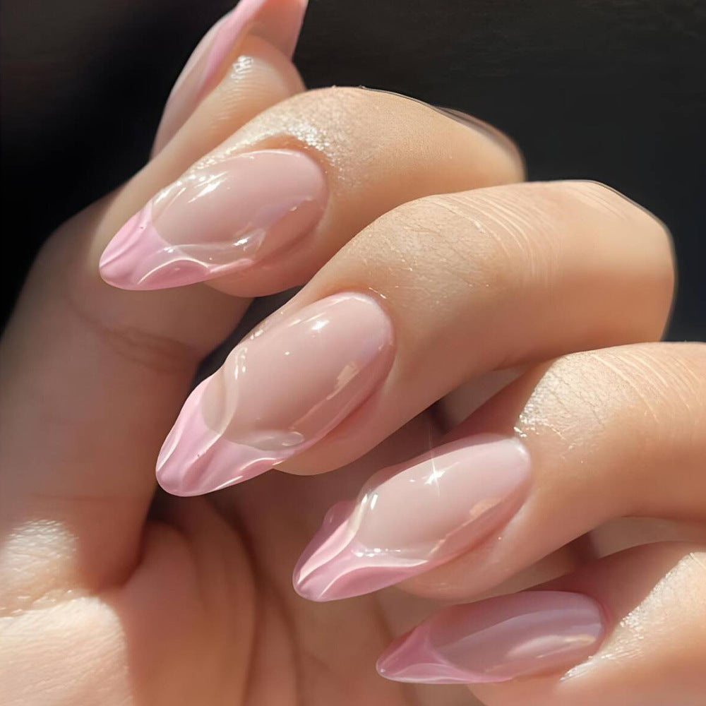 Dreamy Elegance Long Almond Shaped Pink Ombre Press On Nail Set with Glossy Finish