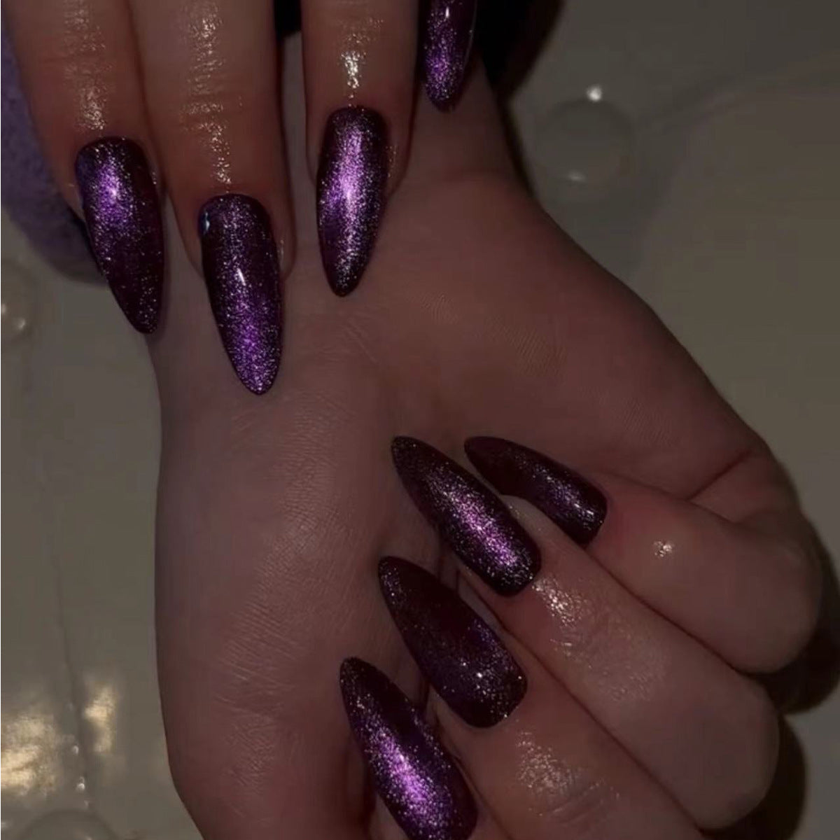 Starlit Elegance Long Stiletto Purple Glitter Press On Nail Set with Iridescent Shine