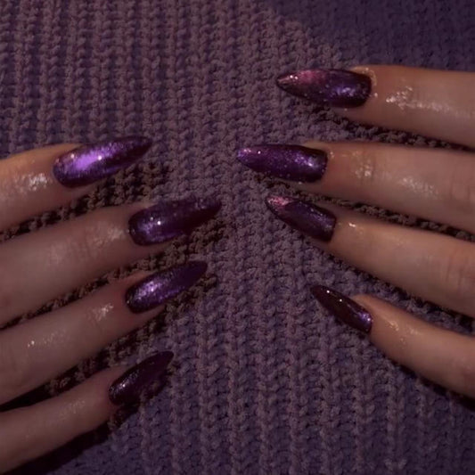 Galaxy Glamour Long Stiletto Purple Glitter Press On Nail Set for Stunning Sparkle and Easy Application