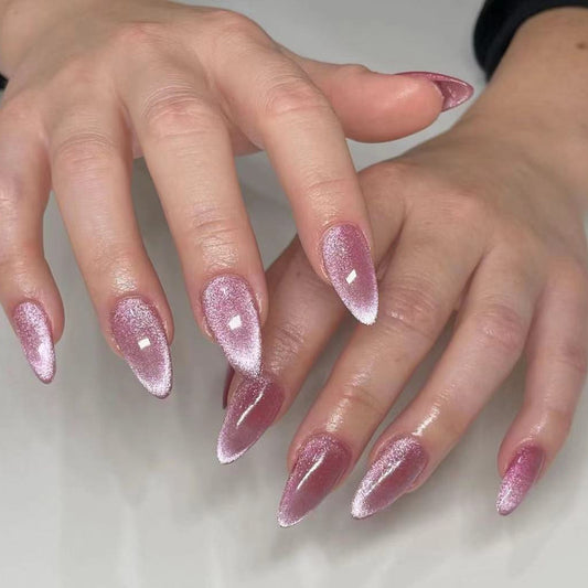 Glistening Rose Gold Stiletto Press On Long Nail Set 12 Long Glittery Pink Nails with Sparkling Tips